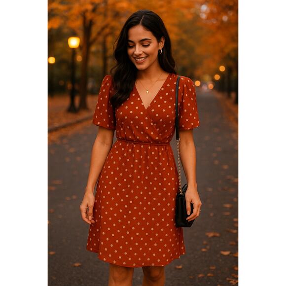 THML Women’s Small Polka Dot Burnt Orange Dress - Picture 12 of 12
